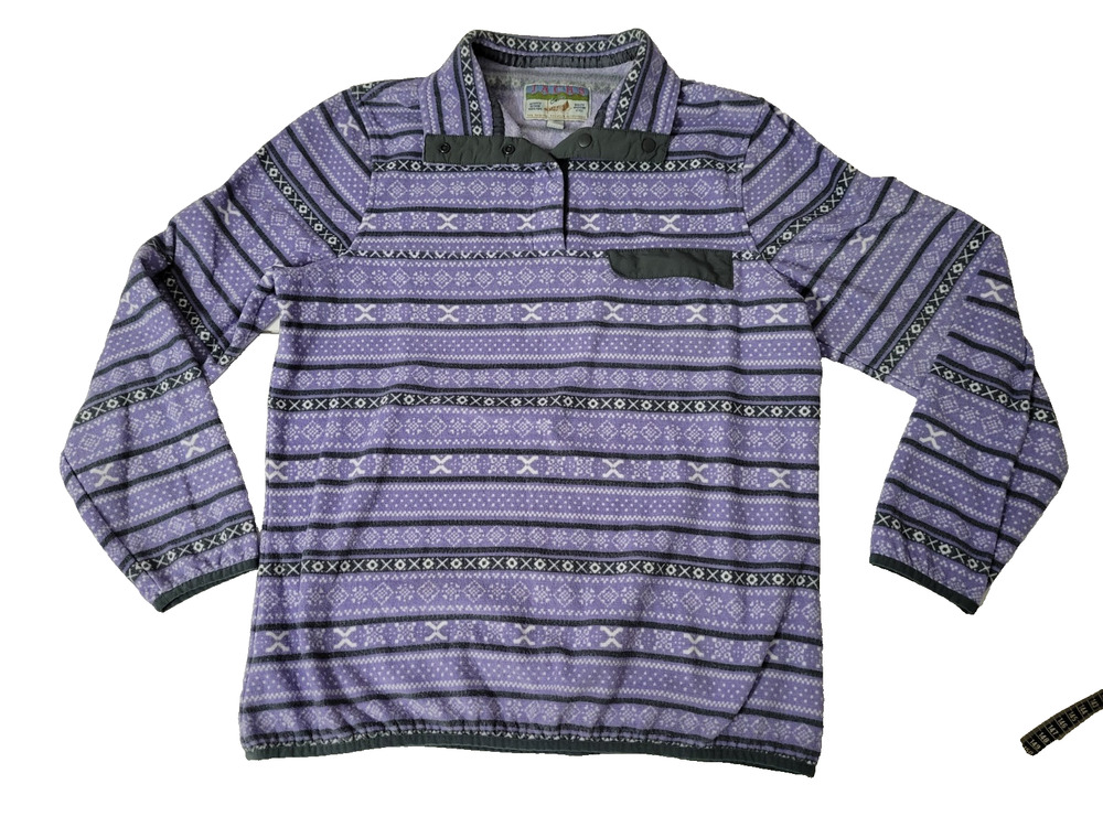 JACHS Cabin Womens S Purple Fair Isle Fleece Pullover Snap Mock Neck Sweater